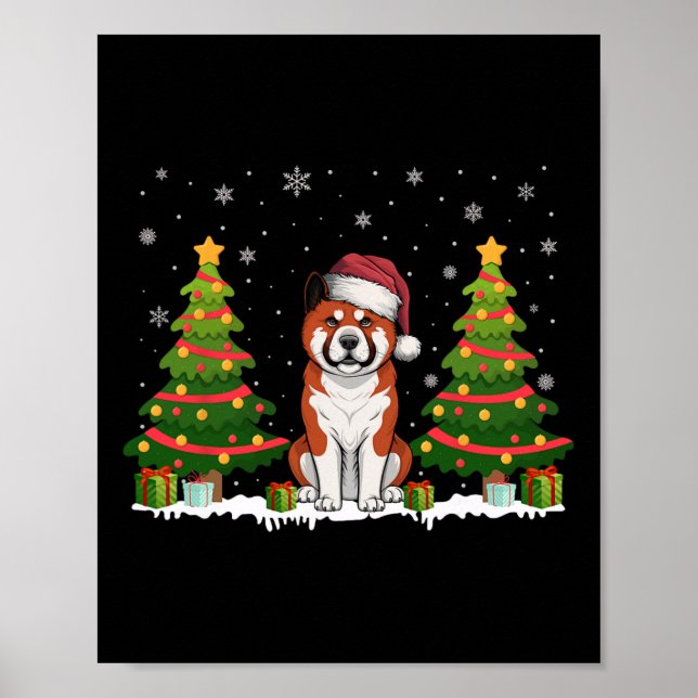 Poster Xmas Tree Lights Akita Dog Santa Hwe Natal (Frente)