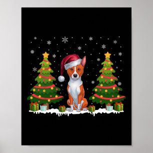Poster Xmas Tree Lights Basenji Dog Santa Hat Natal S