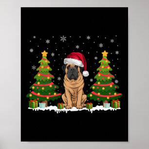 Poster Xmas Tree Lights Mastiff Dog Santa Hat Natal S