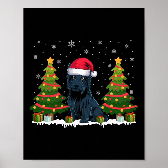 Poster Xmas Tree Lights Scottie Dog Santa Hat Natal S (Frente)