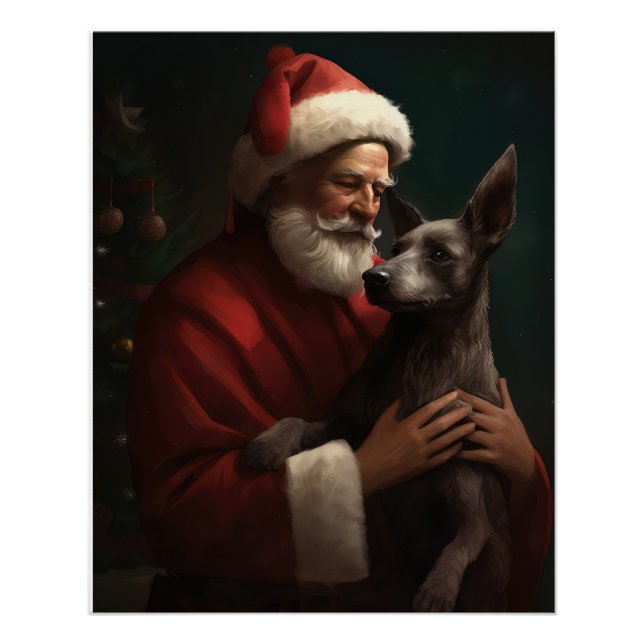 Póster Xoloitzcuintli com Papai Noel Natal Festivo (Frente)
