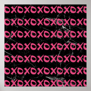 Poster Xoxo abraça os beijos de mármore preto, rosa-giro,