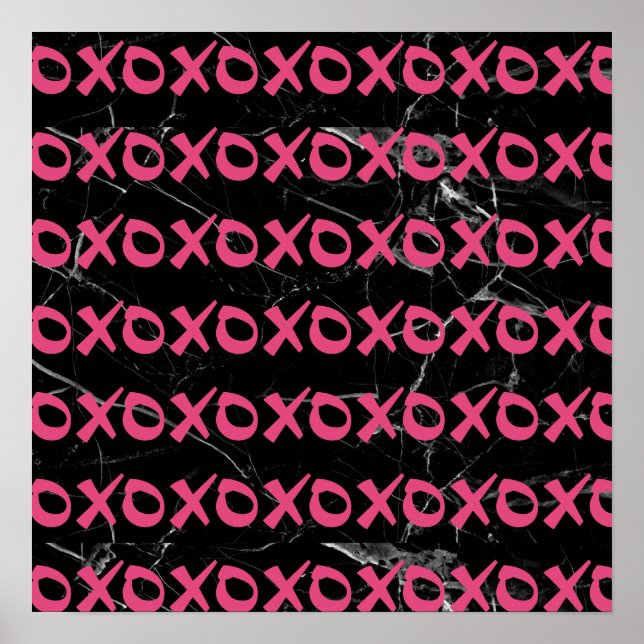 Poster Xoxo abraça os beijos de mármore preto, rosa-giro, (Frente)