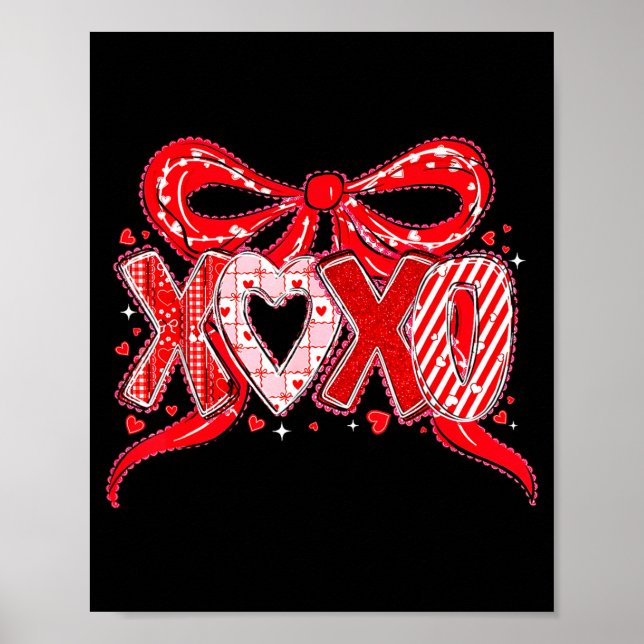 Poster Xoxo Funny Valentines Day Love Coquette Bow Checke (Frente)