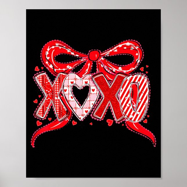 Poster Xoxo Funny Valentines Day Love Coquette Bow Checke (Frente)