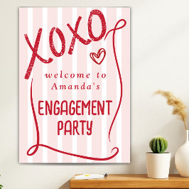 Poster XOXO Hand Drawn Pink Engagement Party Welcome