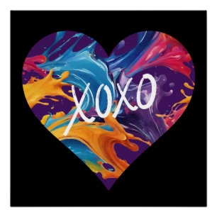 Póster XOXO-Preto-Coração Colorida