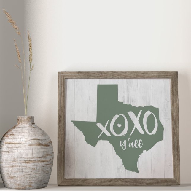 Poster XOXO, Y'all - Cactus Green Texas State Shape (Criador carregado)