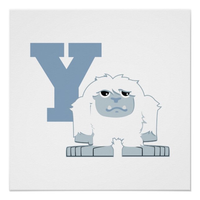 Póster Y é para Yeti Cute Cartoon Yeti Monster (Frente)
