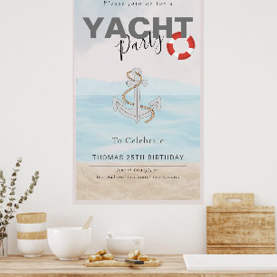 Poster Yacht Boat Cruise Festa de aniversário