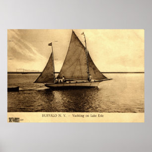 Póster Yachting no Lago Erie, vintage 1909 do búfalo NY