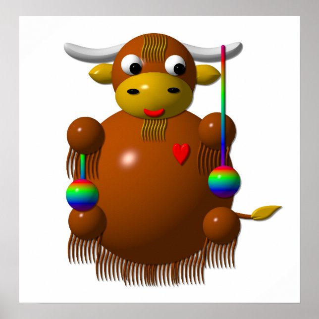 Póster Yak brincando com Yo-Yos (Frente)