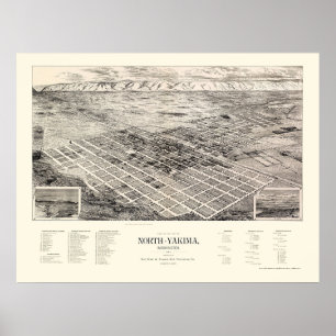 Póster Yakima norte, mapa panorâmico de WA - 1889