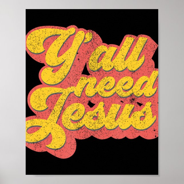 Poster Yall Need Jesus Christian Retro 70s Bíblia Cristo  (Frente)
