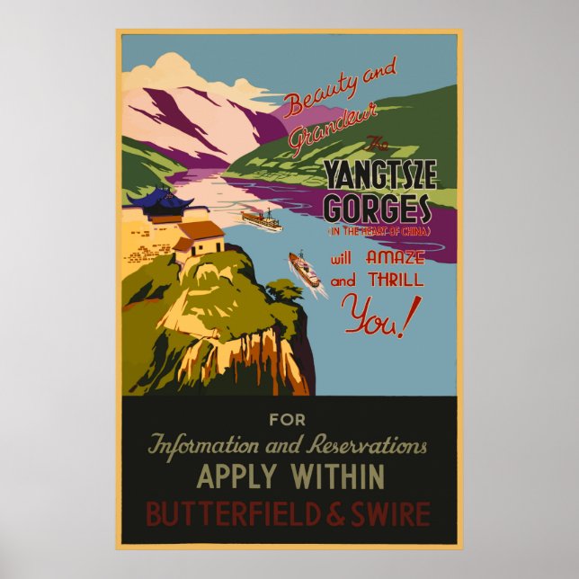 Poster Yangtsze Gorges China Viagens vintage (Frente)