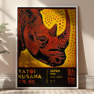 Poster Yayoi Kusama Rhino Illustration Retro Exhibition