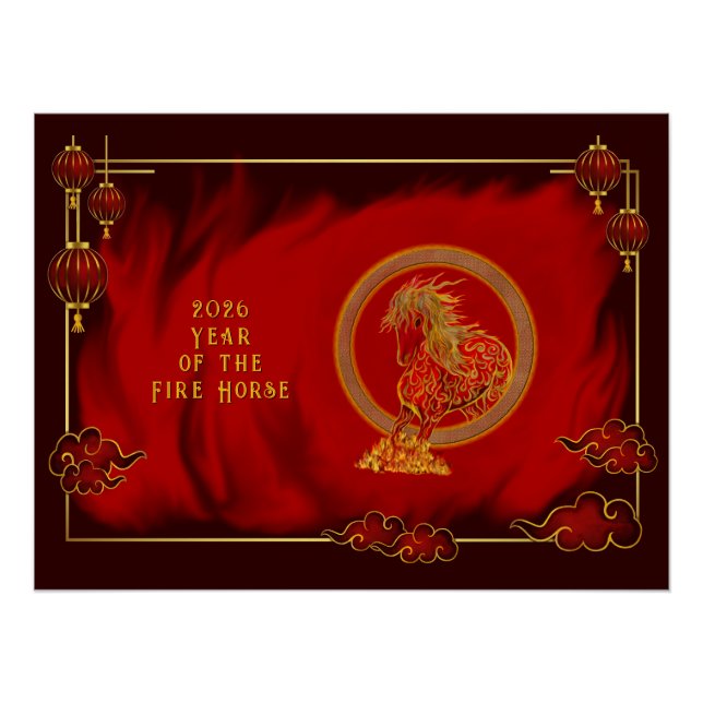 Póster Year of the Fire Horse , Happy Lunar New Year (Frente)