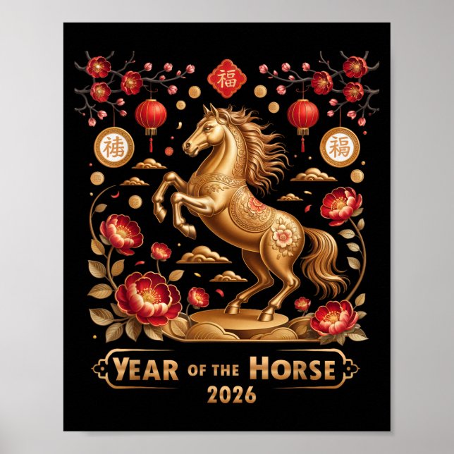 Poster Year Of The Horse Happy New Year 2026  (Frente)