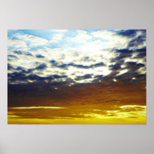 Poster Yellow Blue Moody Sunset with Clouds