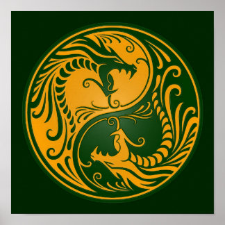 Poster Yellow e Green Yin Yang Dragon
