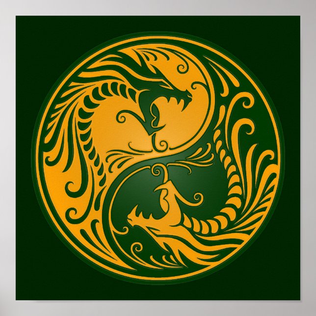 Poster Yellow e Green Yin Yang Dragon (Frente)