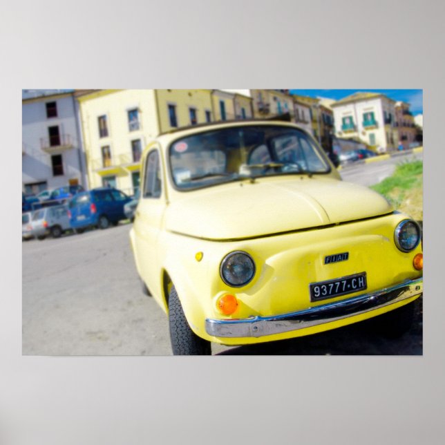 Póster Yellow Fiat 500, vintage Cinquecento em Itália (Frente)