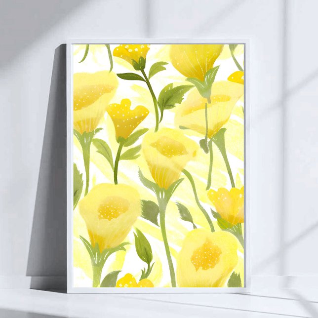Poster Yellow Floral Watercolor Painting Flower Art (Criador carregado)