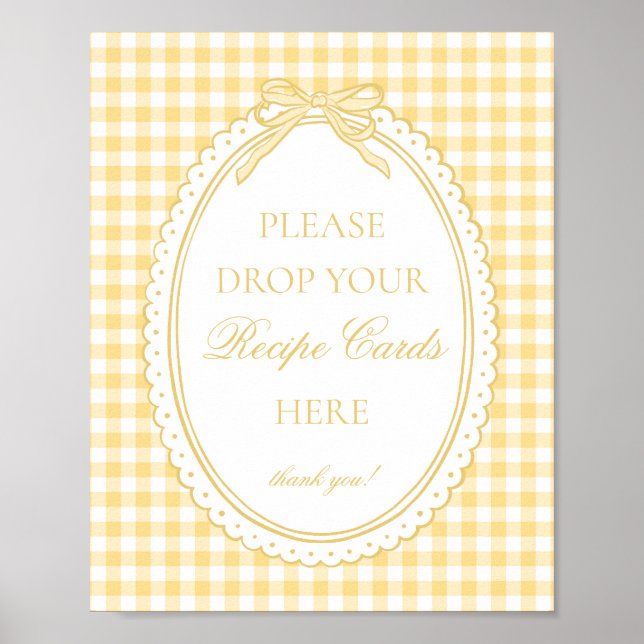 Poster Yellow Gingham Coquette Bow Share a Recipe (Frente)