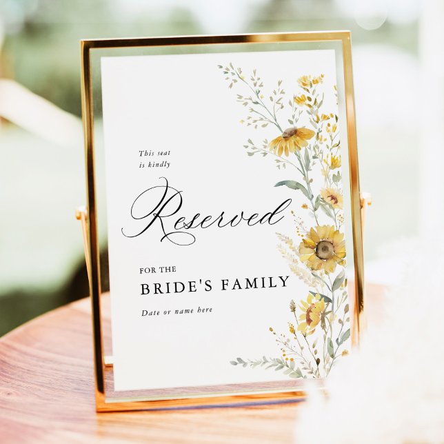 Poster Yellow Wildflower Sunflower Reserved Seat Sign 5x7 (Yellow wildflower sunflower wedding reserved seating sign yellow floral wedding signage table decor)