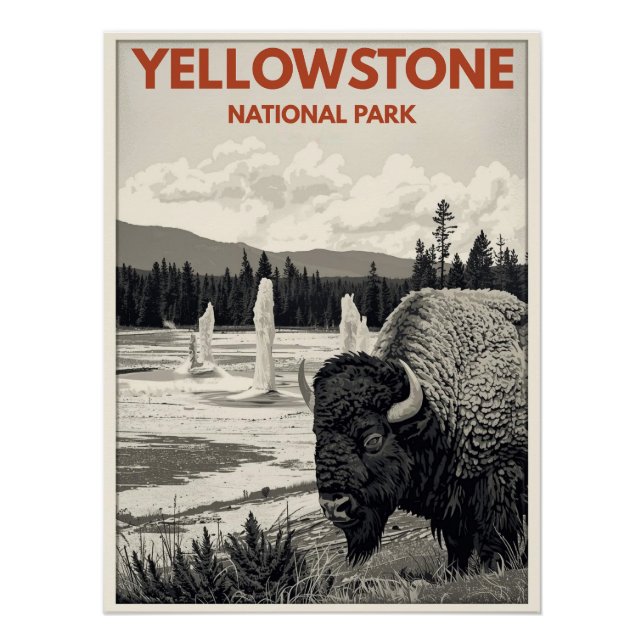 Póster Yellowstone National Park – Bison (Frente)