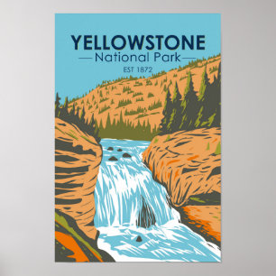 Poster Yellowstone National Park Firehole Falls Vintage