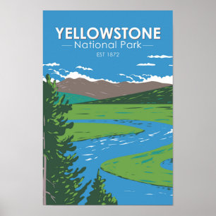 Poster Yellowstone National Park Hayden Valley Vintage