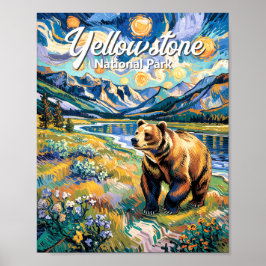 Poster Yellowstone National Park Vintage Bear Van Gogh