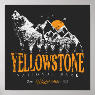 Poster Yellowstone National Park Wolf Mounates Vintage