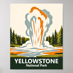 Poster Yellowstone Old Faithful Vintage WPA Gêiser Person