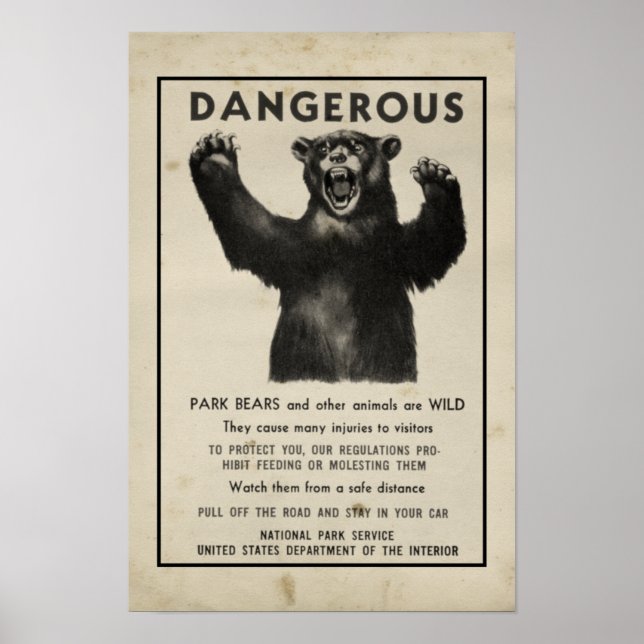 Poster Yellowstone Park 1959 - Urso Perigoso (Frente)