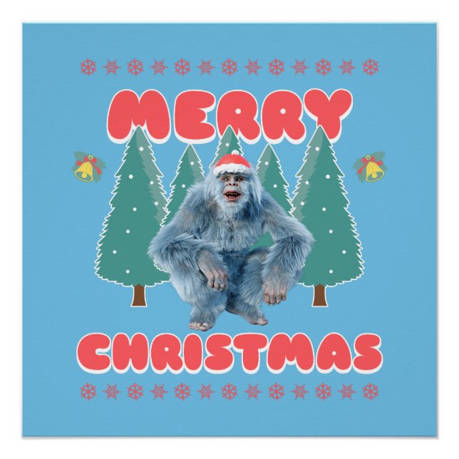 Póster Yeti Engraçado - Feliz Natal (Frente)