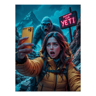 Póster Yeti Pé Grande Sasquatch Selfie Monte Everest Neon