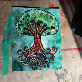 Poster Yggdrasil Árvore Norse Mythology Watercolor