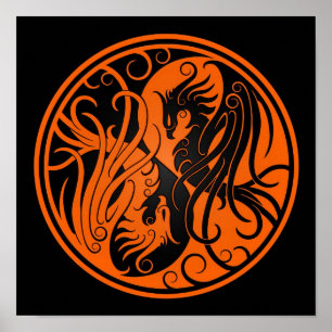 Poster Yin alaranjado e preto Yang Phoenix