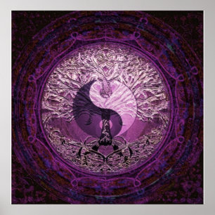 Poster Yin roxo Yang com a árvore de vida