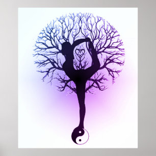 Póster Yin Yang, árvore de vida, mulheres, roxo da ioga