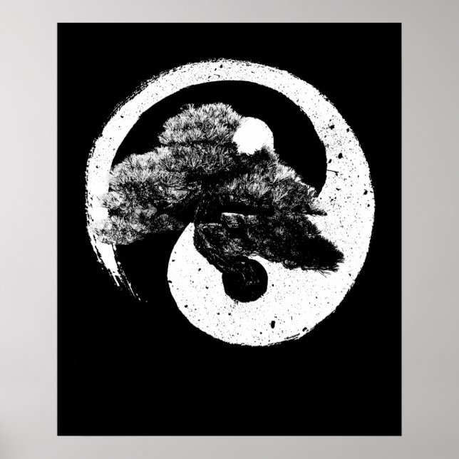 Poster Yin Yang Bonsai Tree Budista Zen Japonês (Frente)