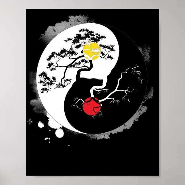 Poster Yin Yang Bonsai Tree Japonês Budista Zen (Frente)