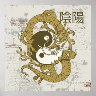 Poster Yin yang Chinese symbol and dragon