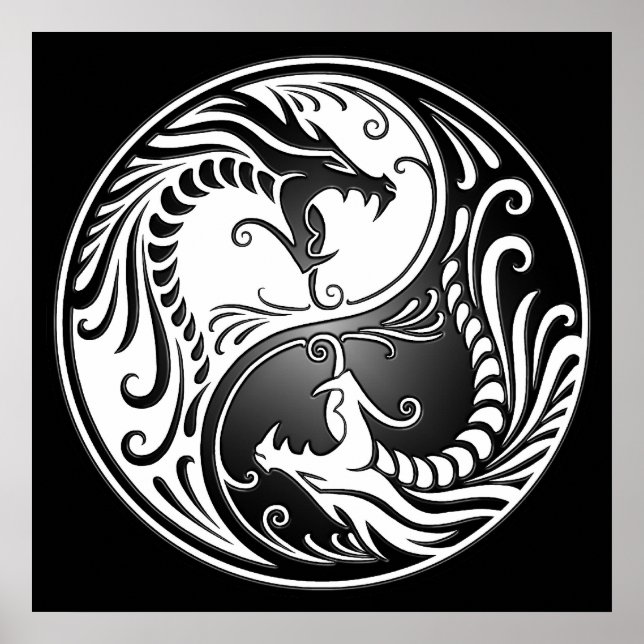 Póster Yin Yang Dragon, branco e preto (Frente)