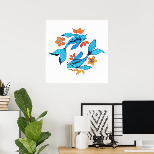 Poster Yin Yang Koi Fish Blue