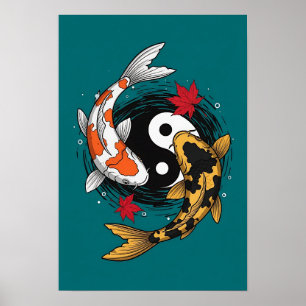Poster Yin Yang Koi Fish - Japonês
