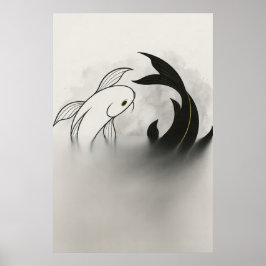 Poster Yin Yang Koi Fish – Minimal Black & White