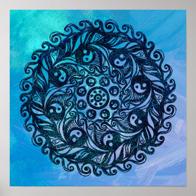 Poster Yin Yang Mandala Nature Floral Mandalas (Frente)